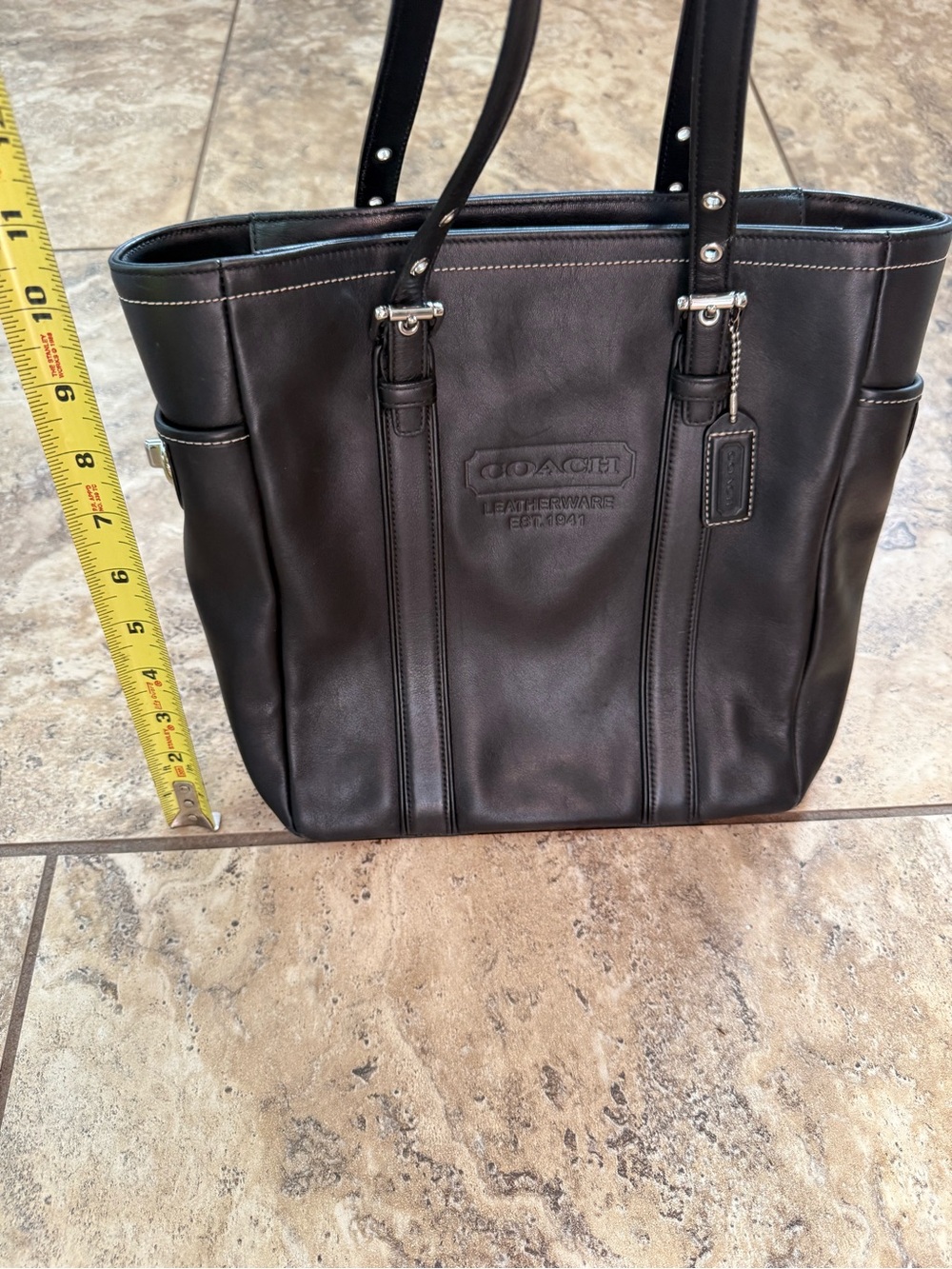 COACH Vintage Black Leather Hamptons Tote Bag - Picture 4 of 9